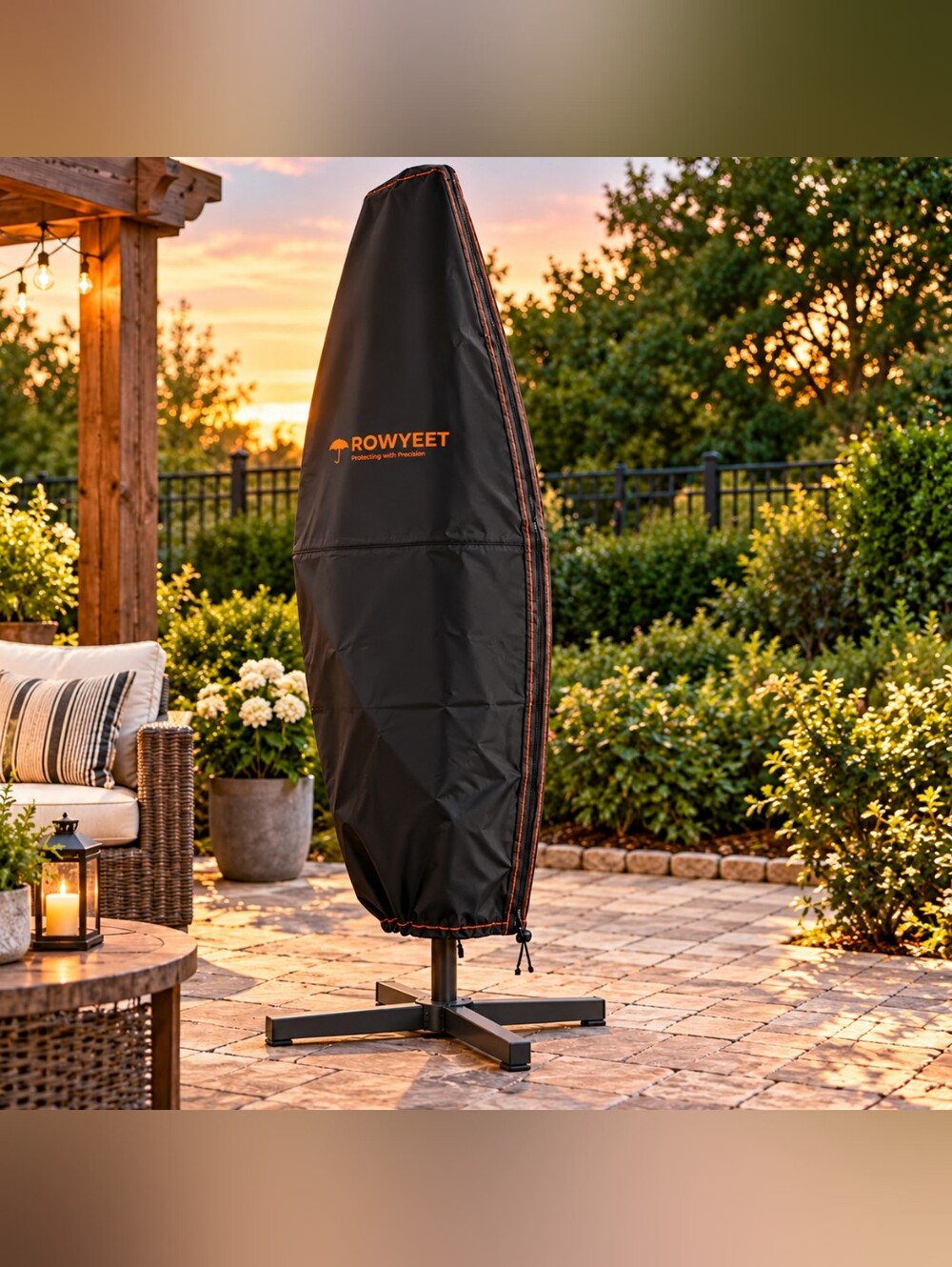 Patio Umbrella Cover Black Outdoor Protective Zipper Approx 108 x 32 New